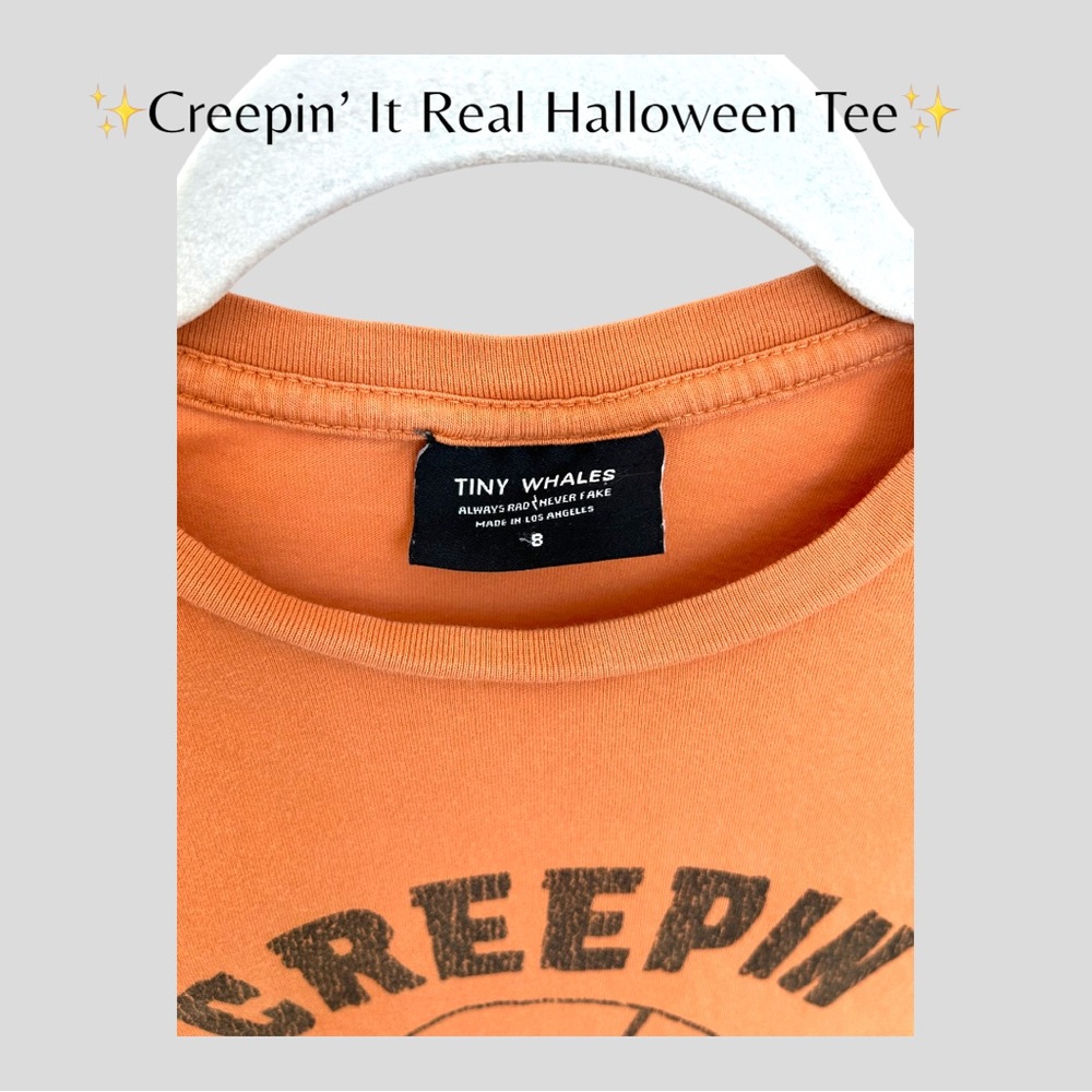 ✨Kid’s Halloween Skull Tee. “Creepin’ It Real” in Orange and Black. Size 8✨‎ - Picture 5 of 7